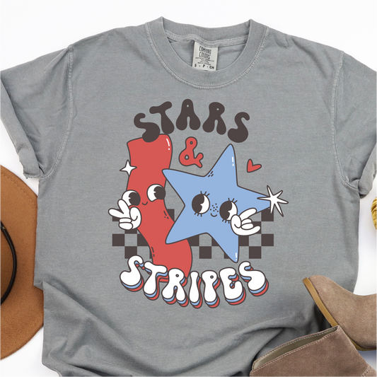 Cute Retro Stars and Stripes  - 4th of July Graphic Tshirt -  Independence Day Shirt