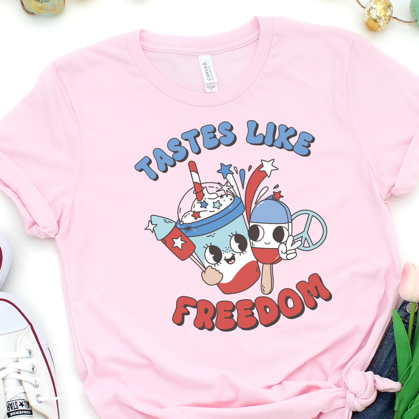 Retro Snacks - Tastes Like Freedom - 4th of July Graphic Tshirt -  Independence Day Shirt