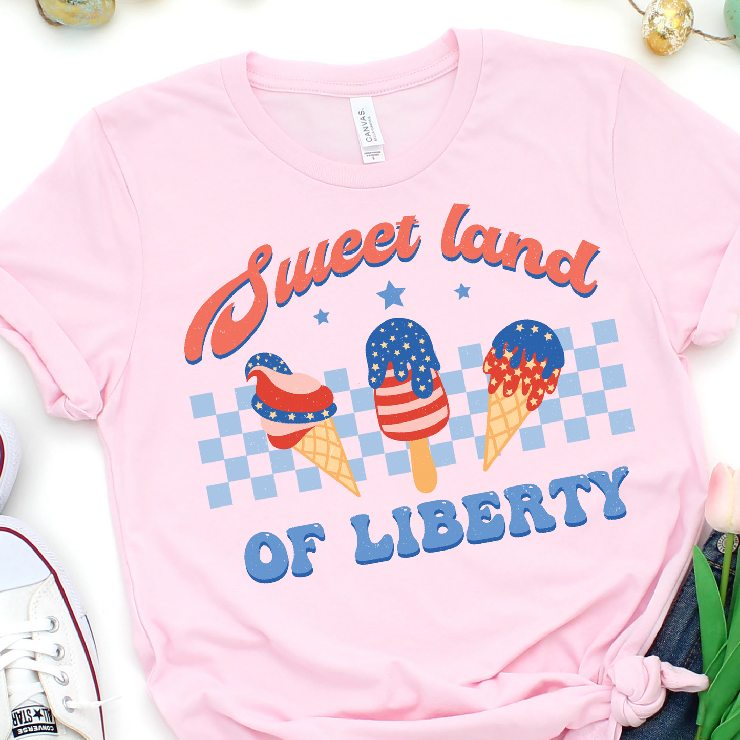 Sweet Land of Liberty - Ice Cream Cones- 4th of July Graphic Tshirt -  Independence Day Shirt