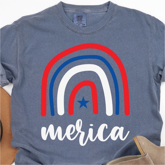 Red White and Blue Rainbow - Merica - 4th of July Graphic Tshirt -  Independence Day Shirt