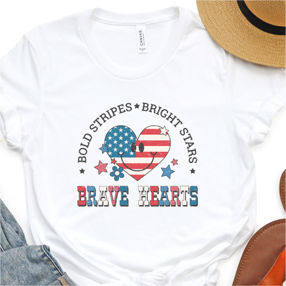 Bold Stripes - Bright Stars - Brave Hearts - 4th of July Graphic Tshirt -  Independence Day Shirt