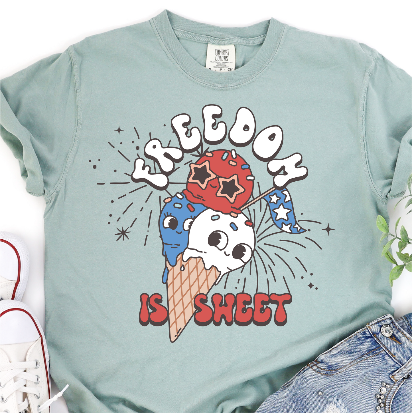 Freedom Is Sweet - Cute Ice Cream - 4th of July Graphic Tshirt -  Independence Day Shirt