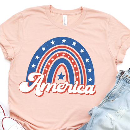 America Rainbow - Red White and Blue - 4th of July Graphic Tshirt -  Independence Day Shirt