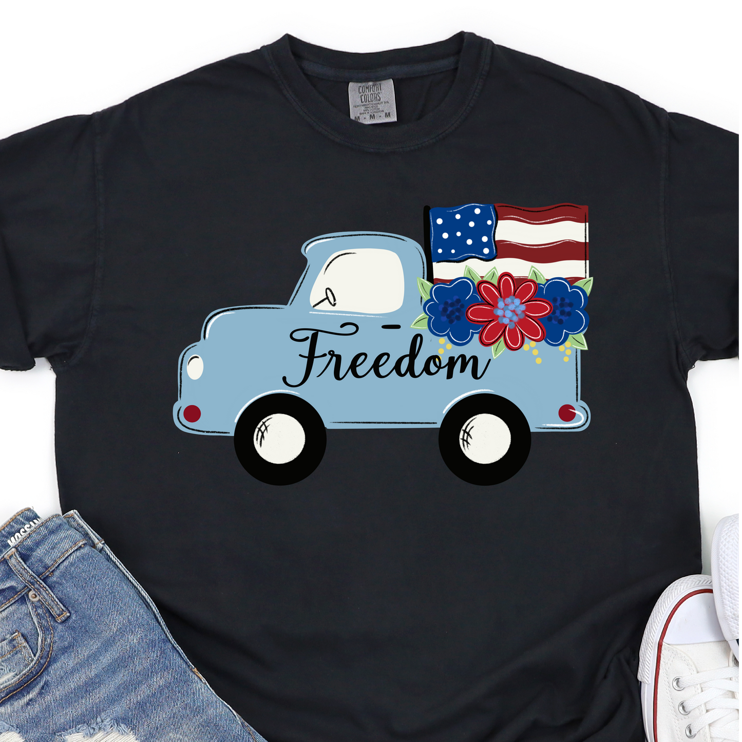 Cute Retro Freedom Truck - 4th of July Graphic Tshirt -  Independence Day Shirt