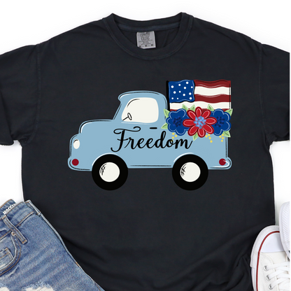 Cute Retro Freedom Truck - 4th of July Graphic Tshirt -  Independence Day Shirt