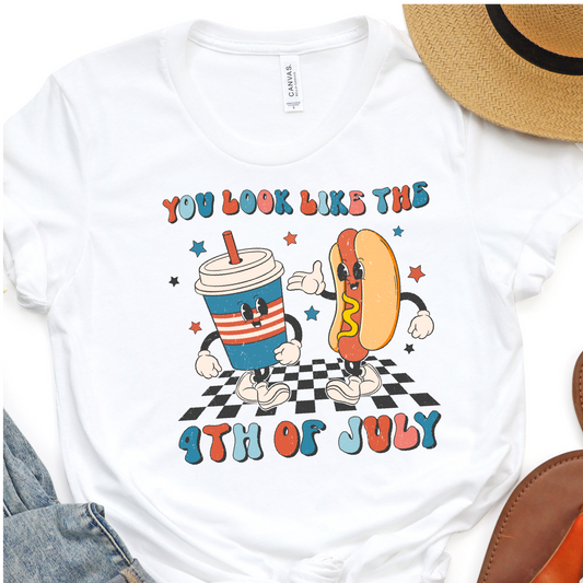 You Look Like The 4th of July - Cute Drink and Hot Dog - 4th of July Graphic Tshirt -  Independence Day Shirt