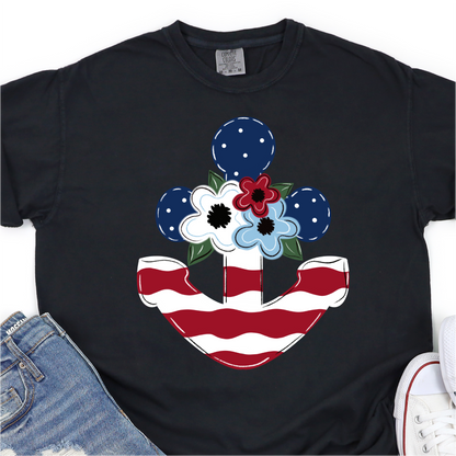 Hand Drawn Anchor - Stars and Stripes - 4th of July Graphic Tshirt -  Independence Day Shirt