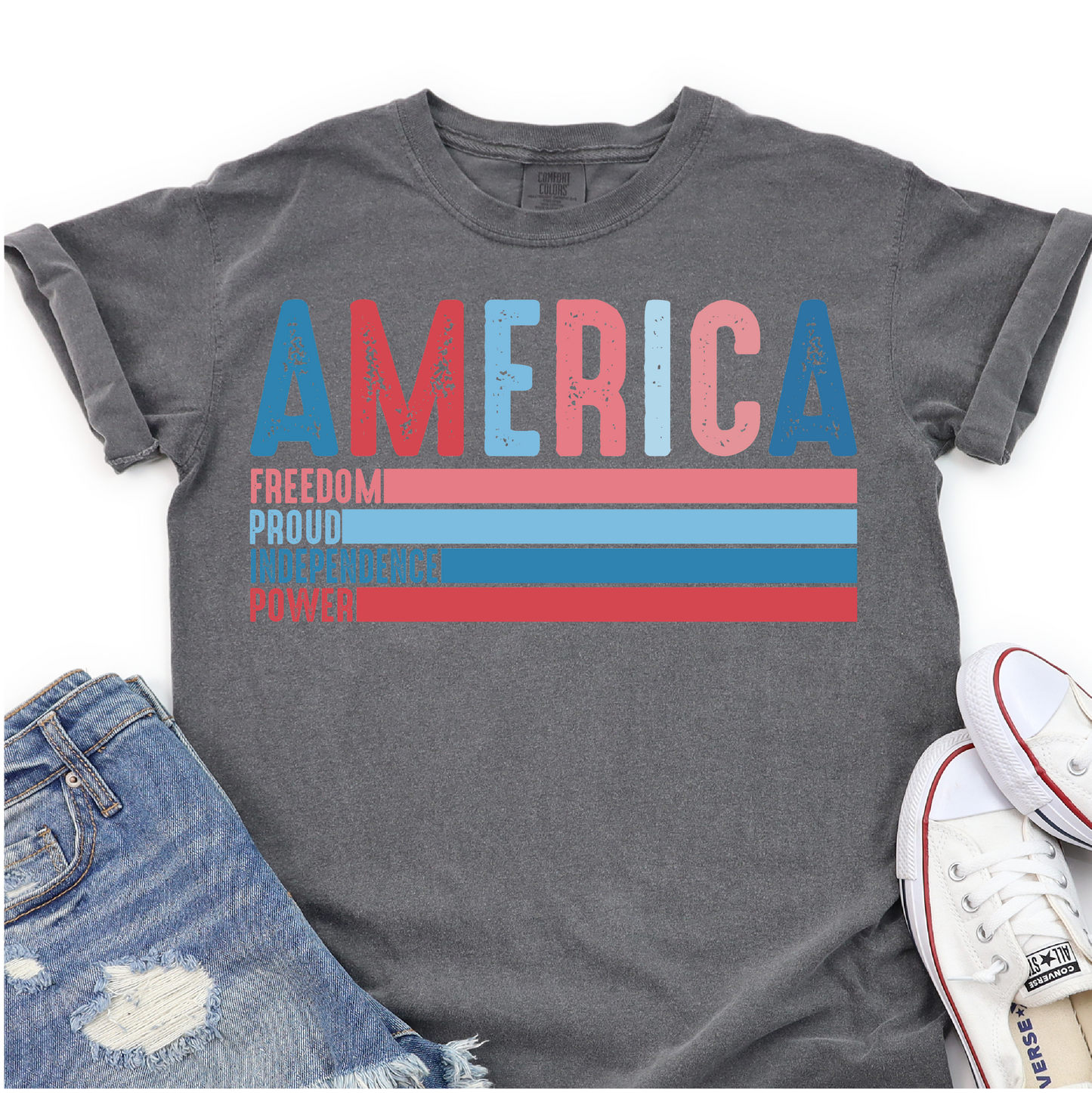 America Print - Freedom - Proud - Independence - Power - 4th of July Graphic Tshirt -  Independence Day Shirt