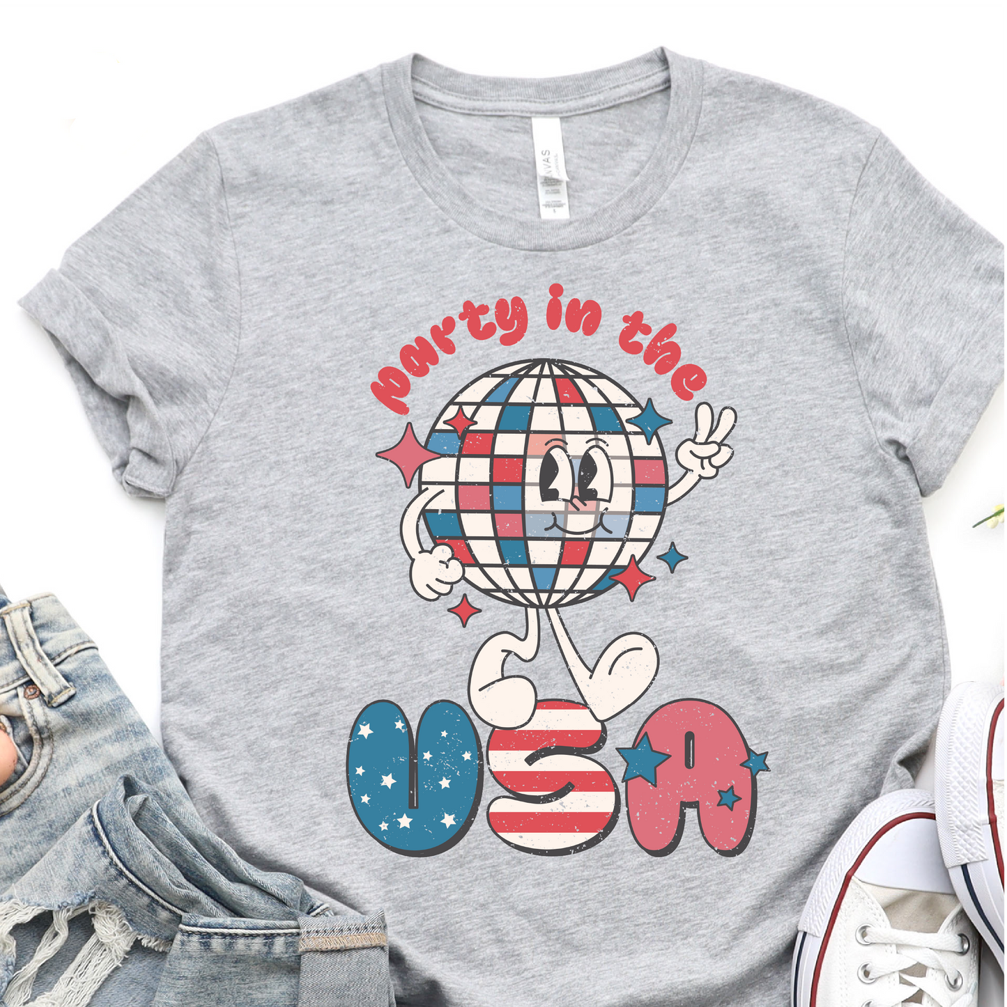 Retro Disco - Party In The USA - 4th of July Graphic Tshirt -  Independence Day Shirt