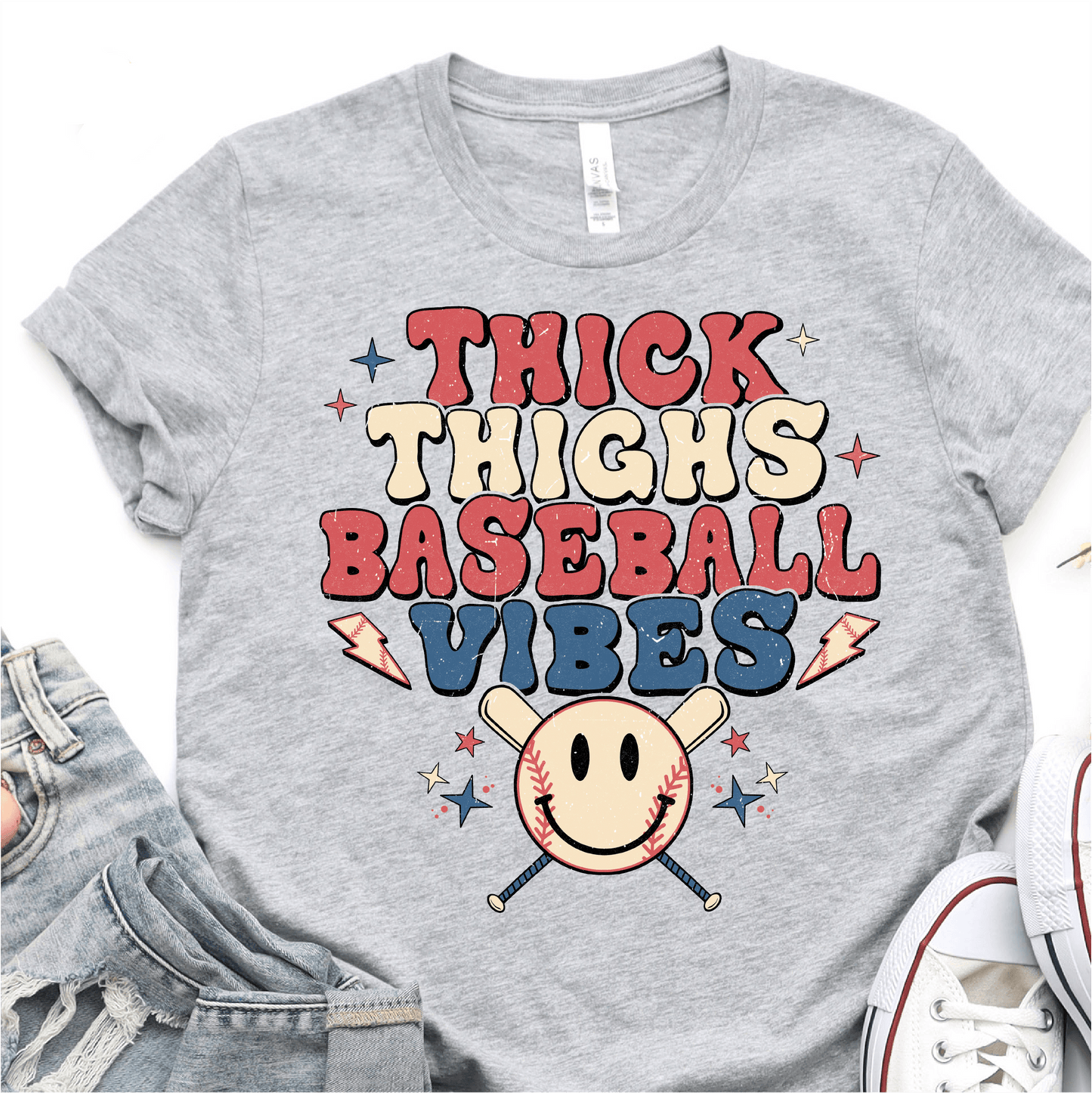 Retro Thick Thighs and Baseball Vibes - Baseball DTF Transfer - Nashville Design House