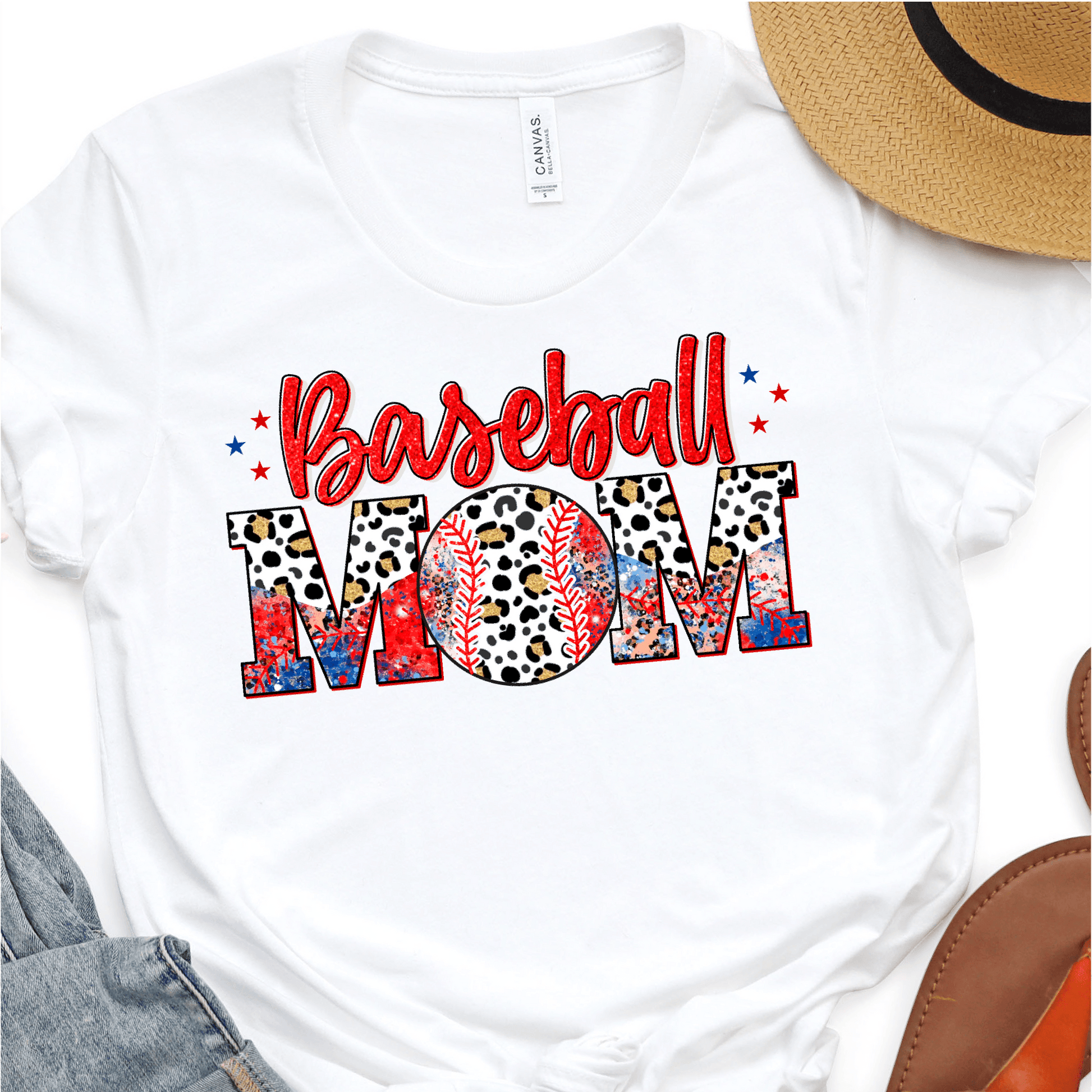 Red Baseball Mom Leopard - Baseball DTF Transfer - Nashville Design House