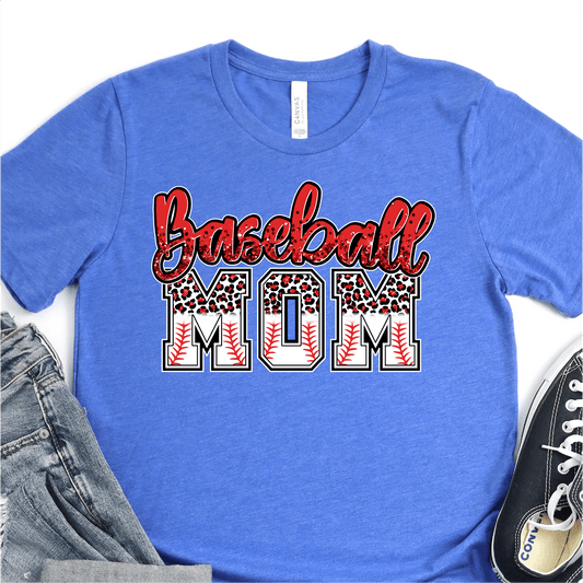 Red Glitter Baseball Mom Leopard - Baseball DTF Transfer - Nashville Design House