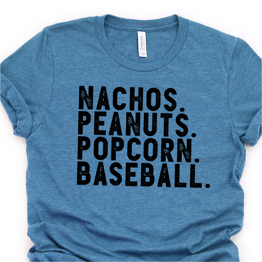 Nachos - Peanuts - Popcorn - Baseball -  Baseball Graphic Tshirt