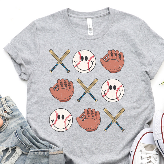 Baseball Bats, Mitts, and Balls Tic Tac Toe Collage - Baseball Graphic Tshirt