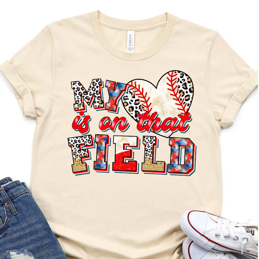 Red, White, Blue and Leopard - My Heart Is On That Field - Baseball Graphic Tshirt