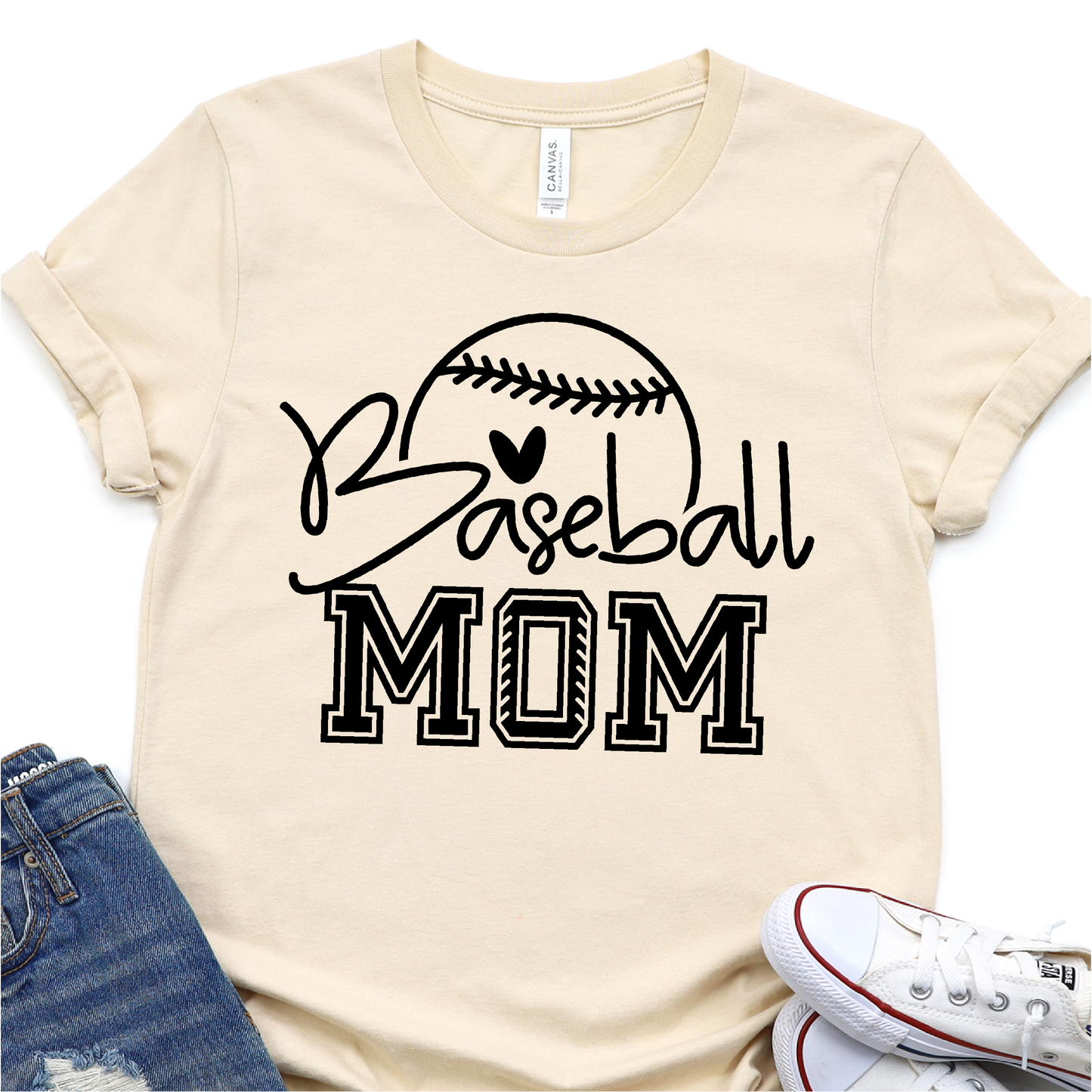 Cute Baseball Mom - Black -  Baseball Graphic Tshirt