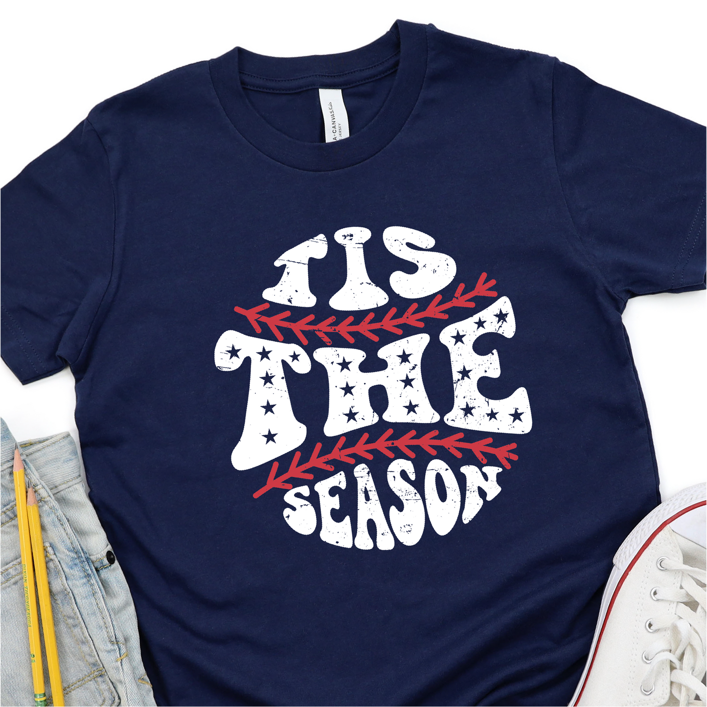 Tis The Season - White Print -  Baseball Graphic Tshirt