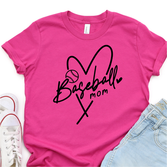 Classy Heart Baseball Mom - Black Print -  Baseball Graphic Tshirt