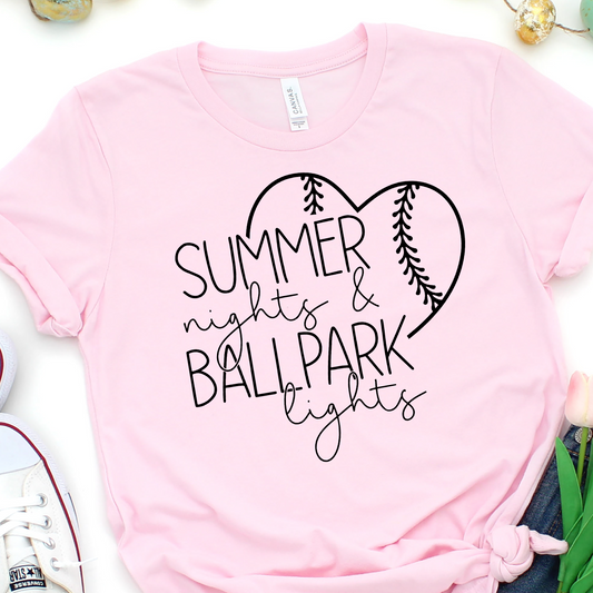 Classy Baseball Heart - Summer Nights And Ballpark Lights-  Baseball Graphic Tshirt