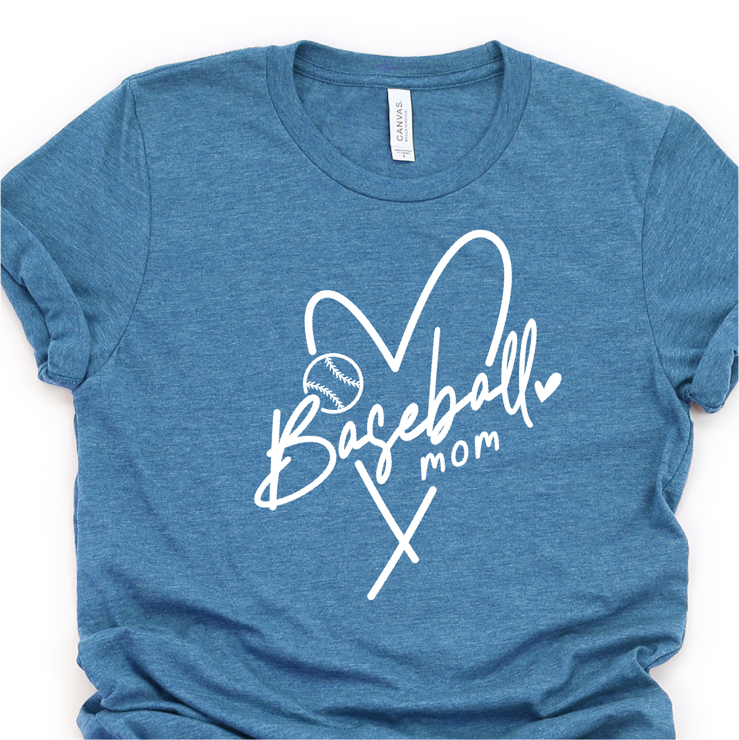 Classy Baseball Heart - White Print - Baseball Mom -  Baseball Graphic Tshirt