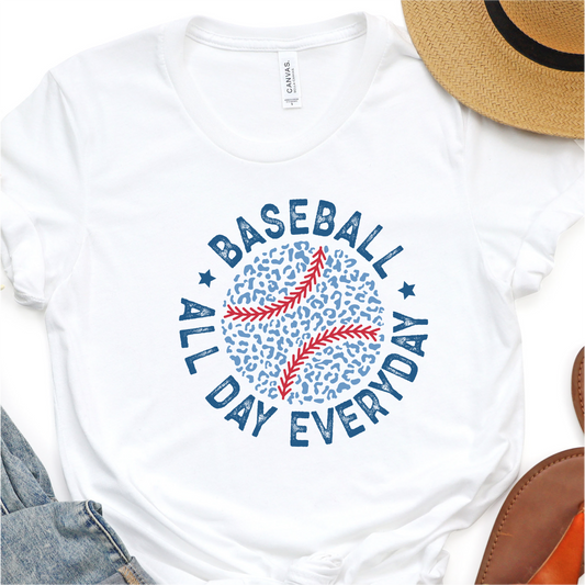 Blue Leopard Baseball All Day Every Day -  Baseball Graphic Tshirt