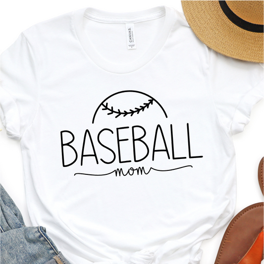 Classy Black Print - Baseball Mom -  Baseball Graphic Tshirt