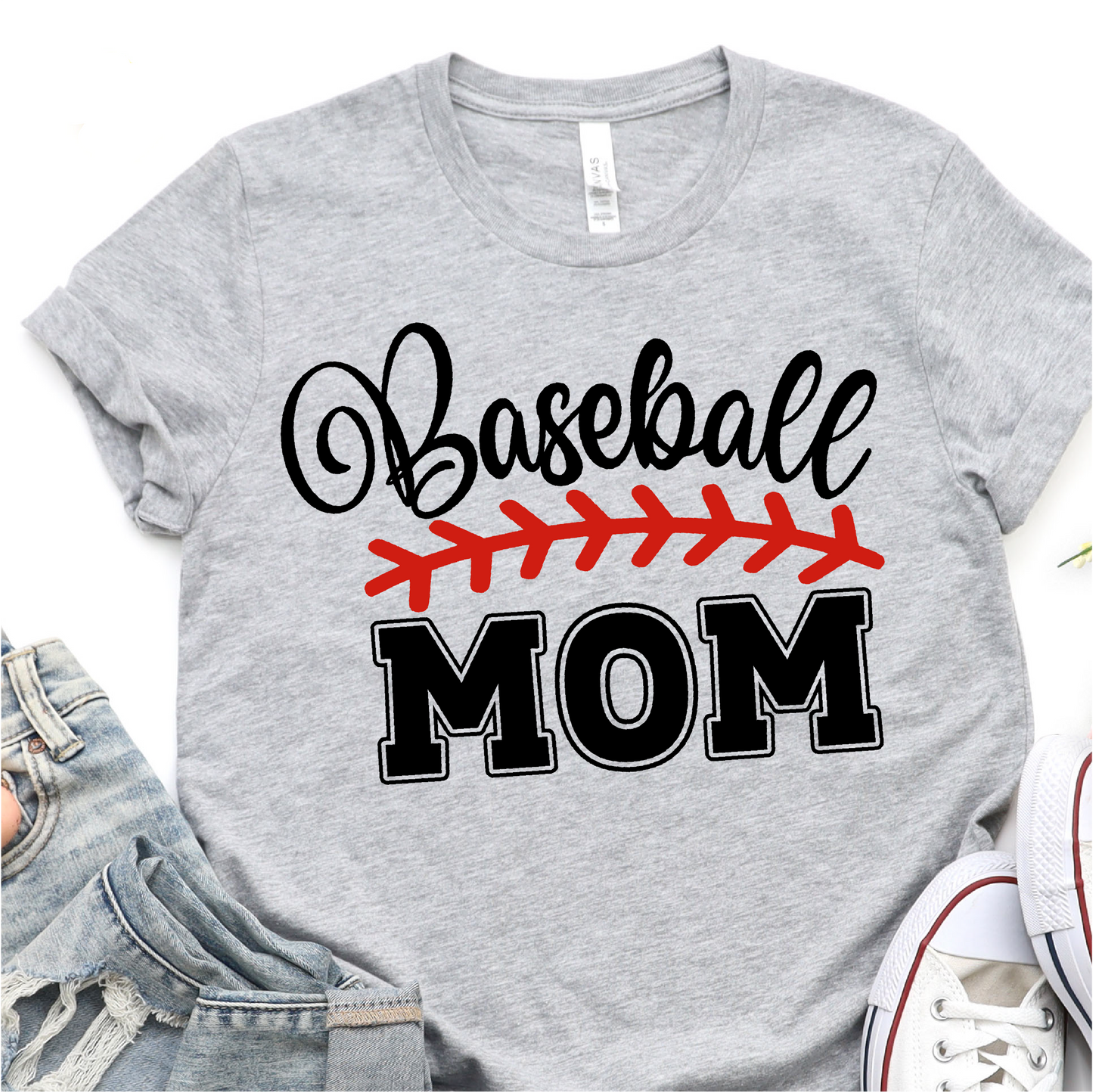 Cute Baseball Mom with Baseball Stitch - Baseball Graphic Tshirt