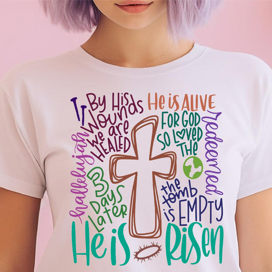 He Is Risen Word Collage DTF T-Shirt Transfer - Nashville Design House