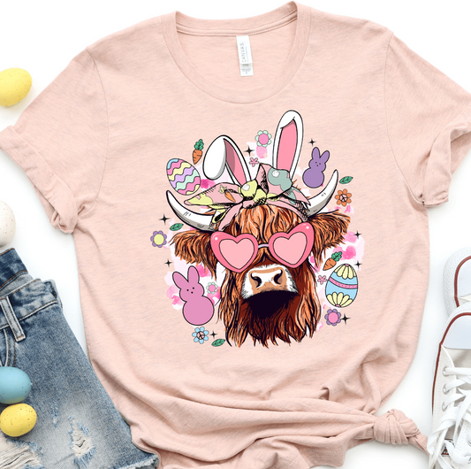 Boujee Highland Cow with Bunny Ears and Easter Eggs - Easter DTF Transfer - Nashville Design House