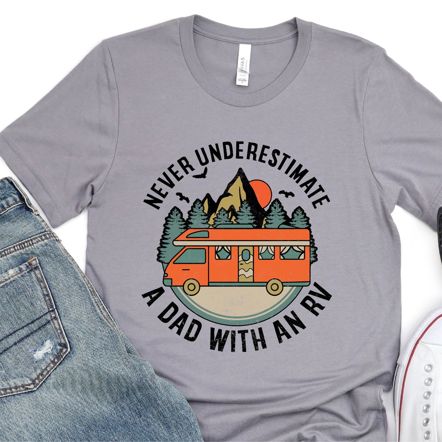 Never Underestimate A Dad With An RV - Father's Day Graphic T-Shirt - T-shirt T-Shirt For Dad Nashville Design House