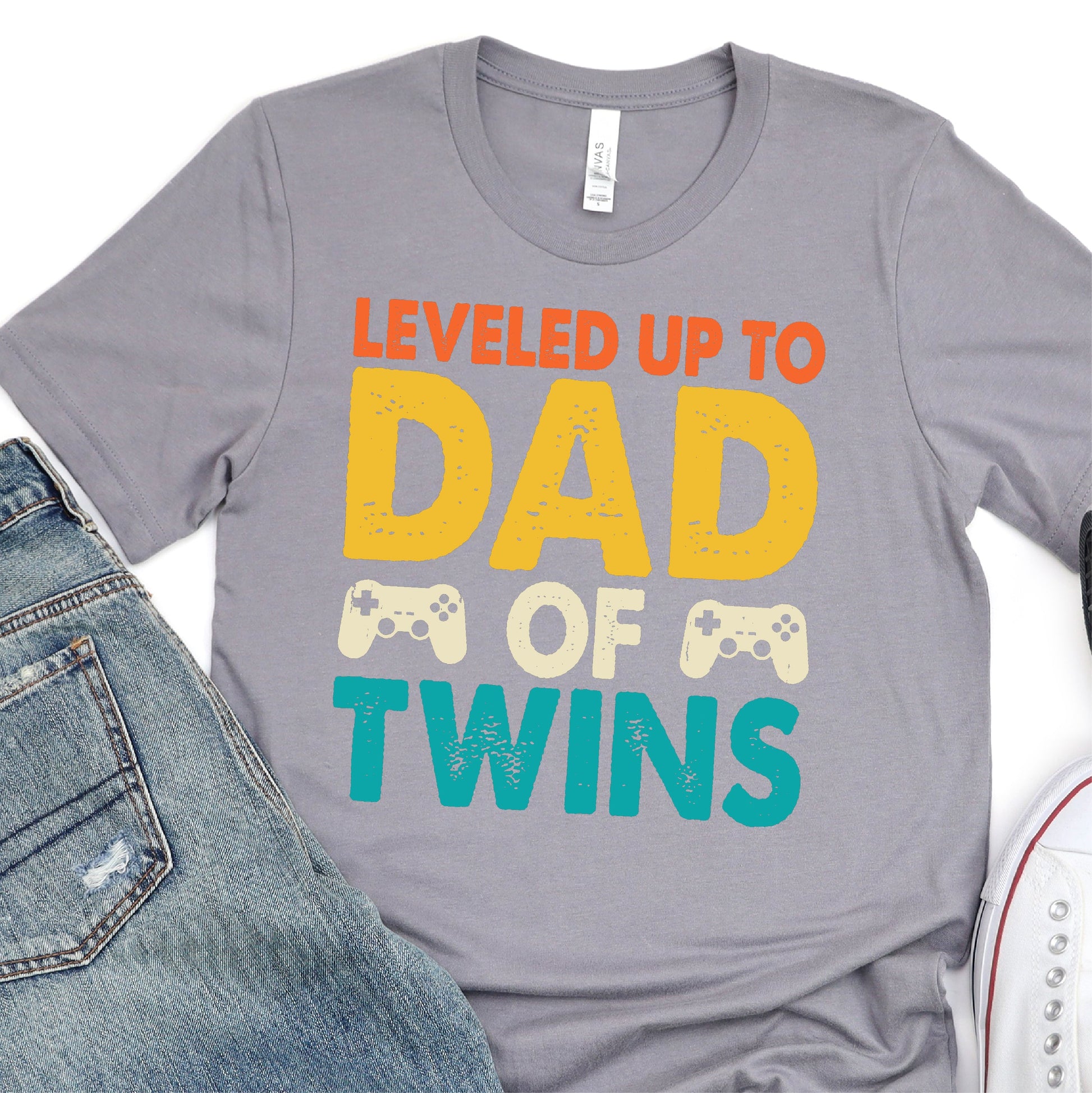 Leveled Up To Dad Of Twins - Father's Day Graphic T-Shirt - T-shirt T-Shirt For Dad Nashville Design House