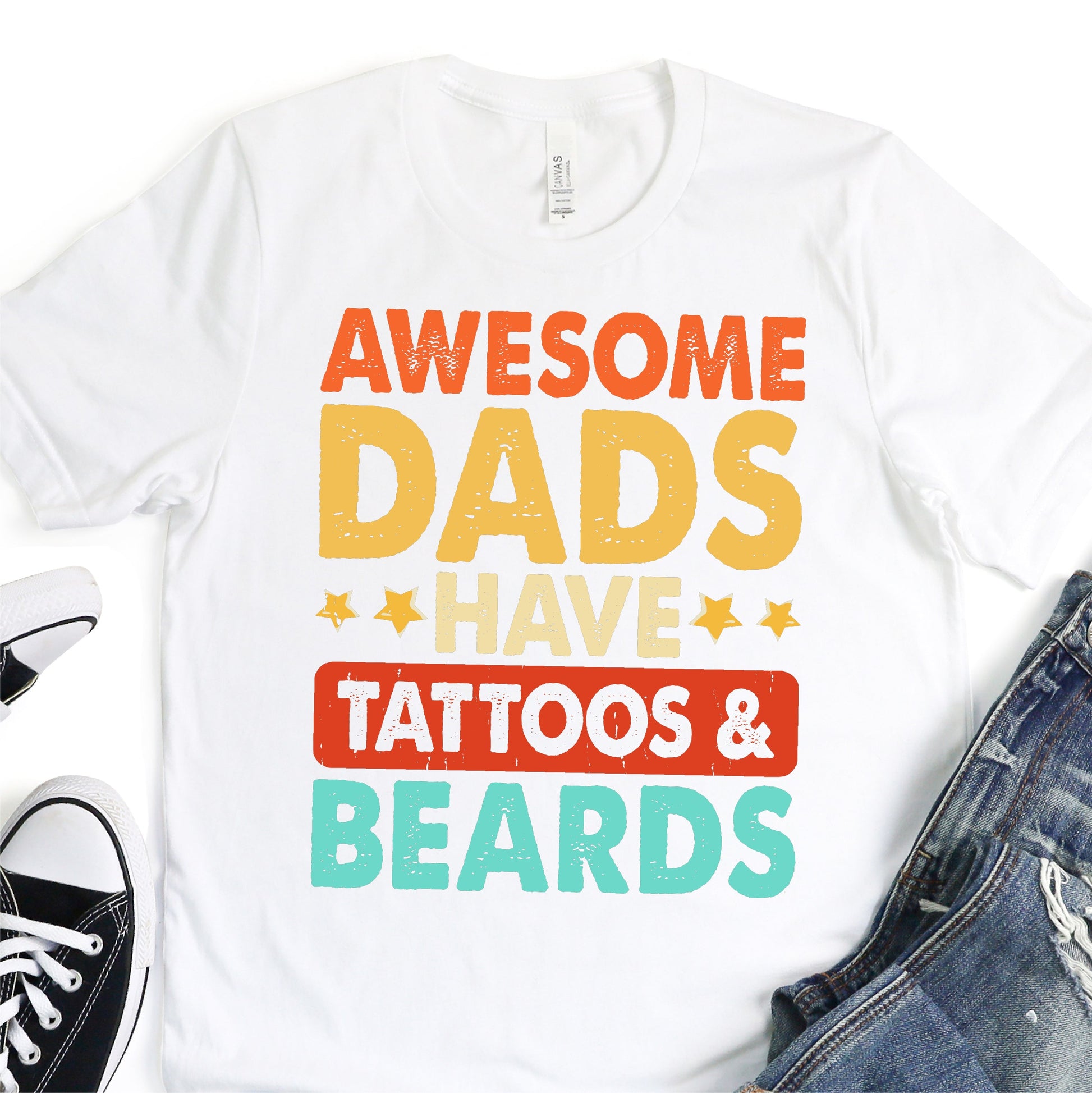 Awesome Dads Have Tattoos and Beards - Colored - Father's Day Graphic T-Shirt - T-shirt T-Shirt For Dad Nashville Design House