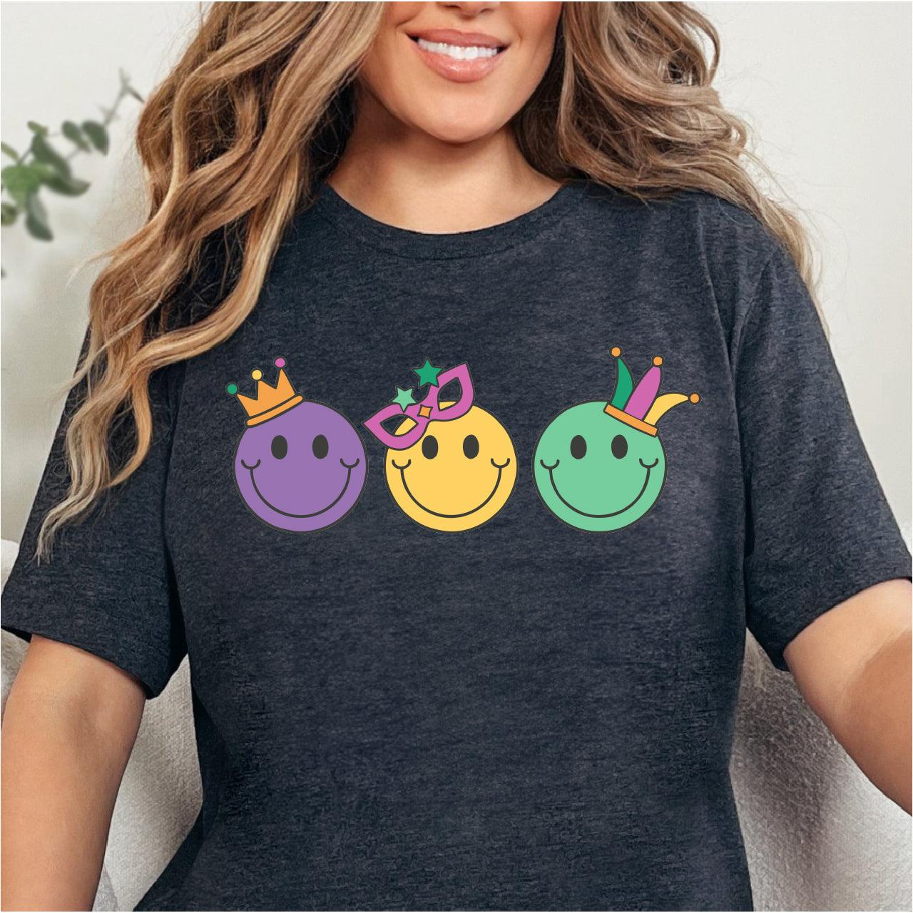 Mardi Gras Smiley Faces DTF Transfer Print, T-Shirt Transfer - Nashville Design House