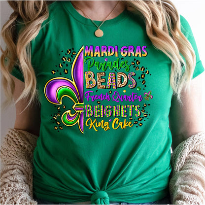 Fleur De Lis with Mardi Gras Details and Leopard DTF Transfer Print, T-Shirt Transfer - Nashville Design House