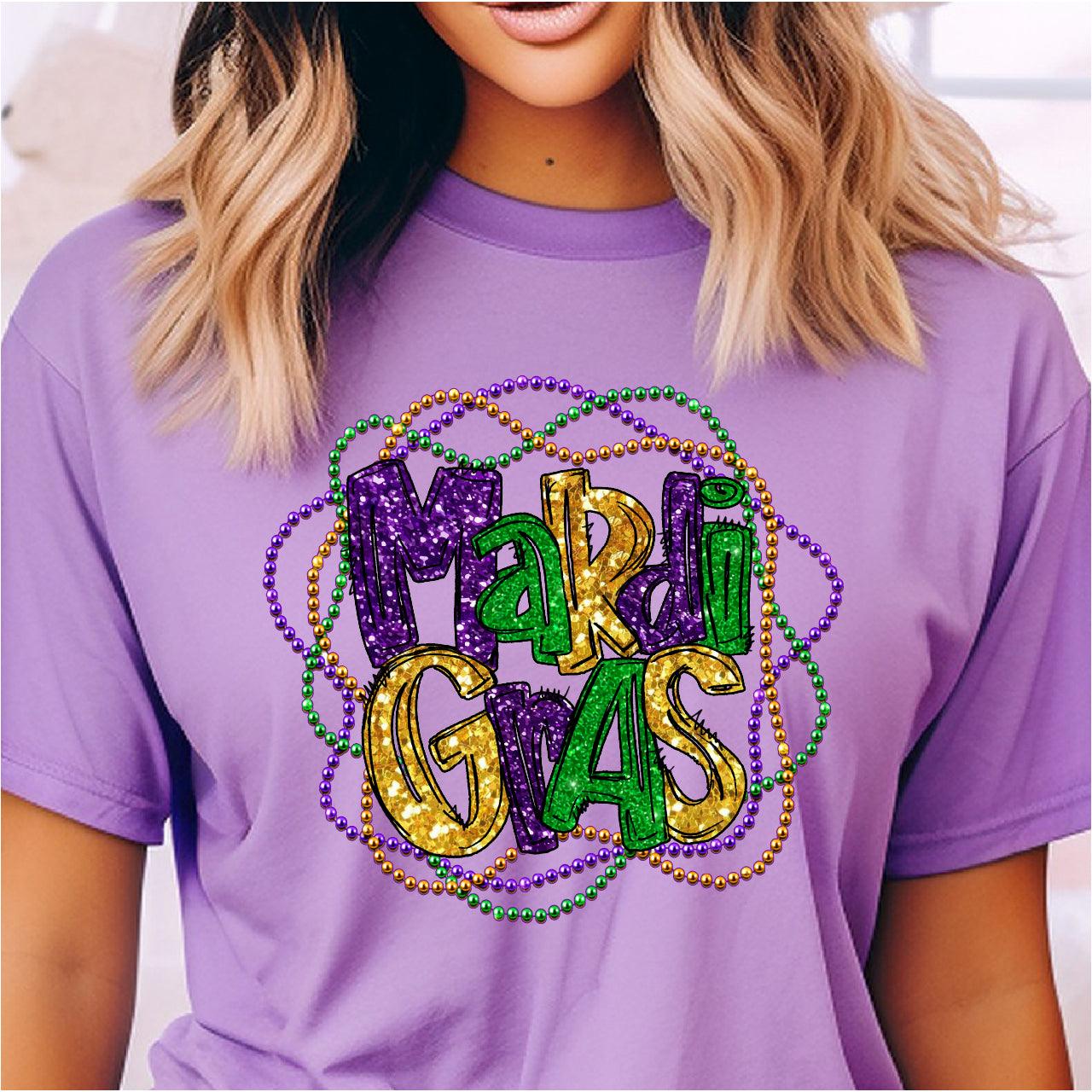 Fun Mardi Gras Beads and Cute Mardi Gras Letter DTF Transfer Print, T-Shirt Transfer - Nashville Design House