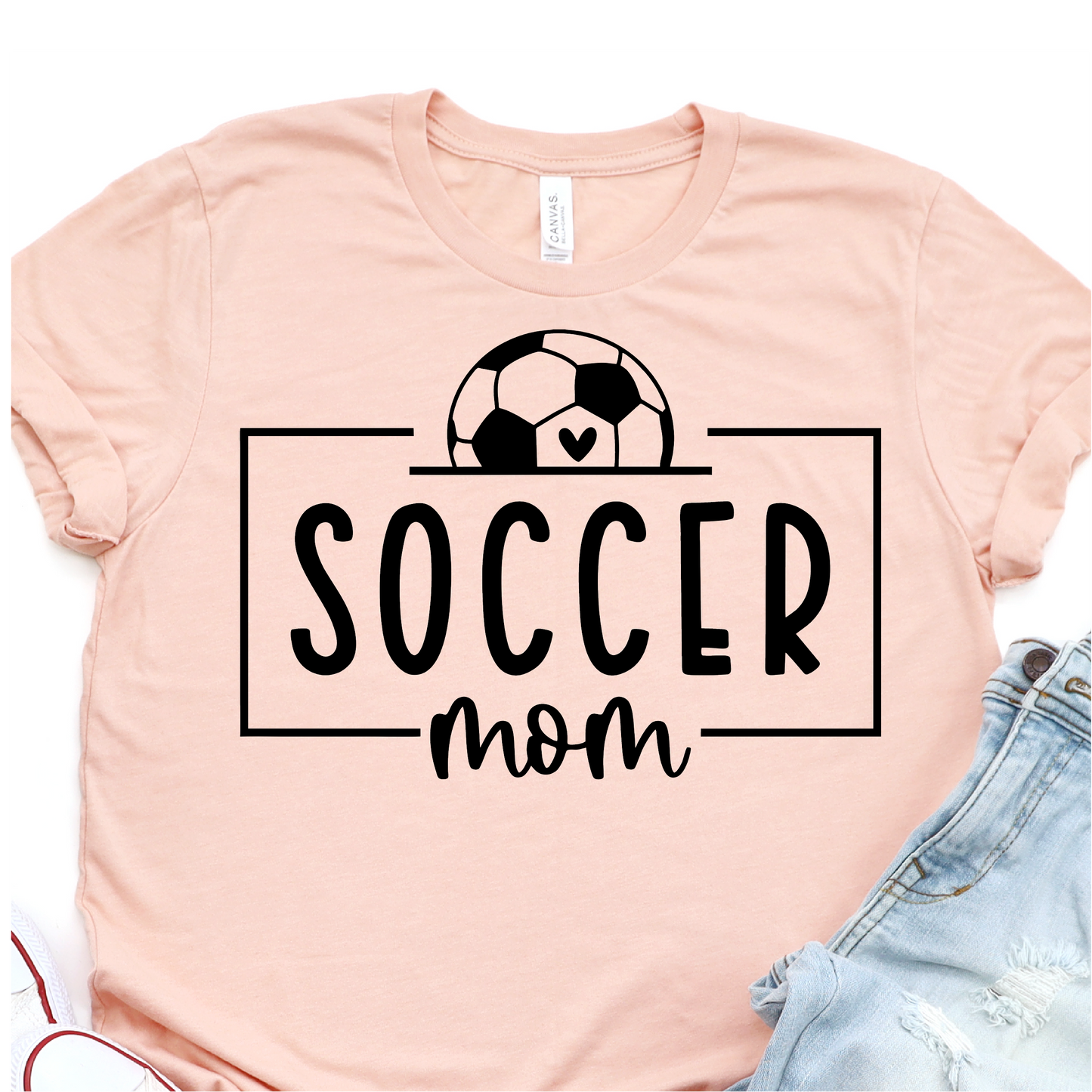 Soccer Ball and Heart - Soccer Mom - Black Print - Soccer T-shirt Tshirt