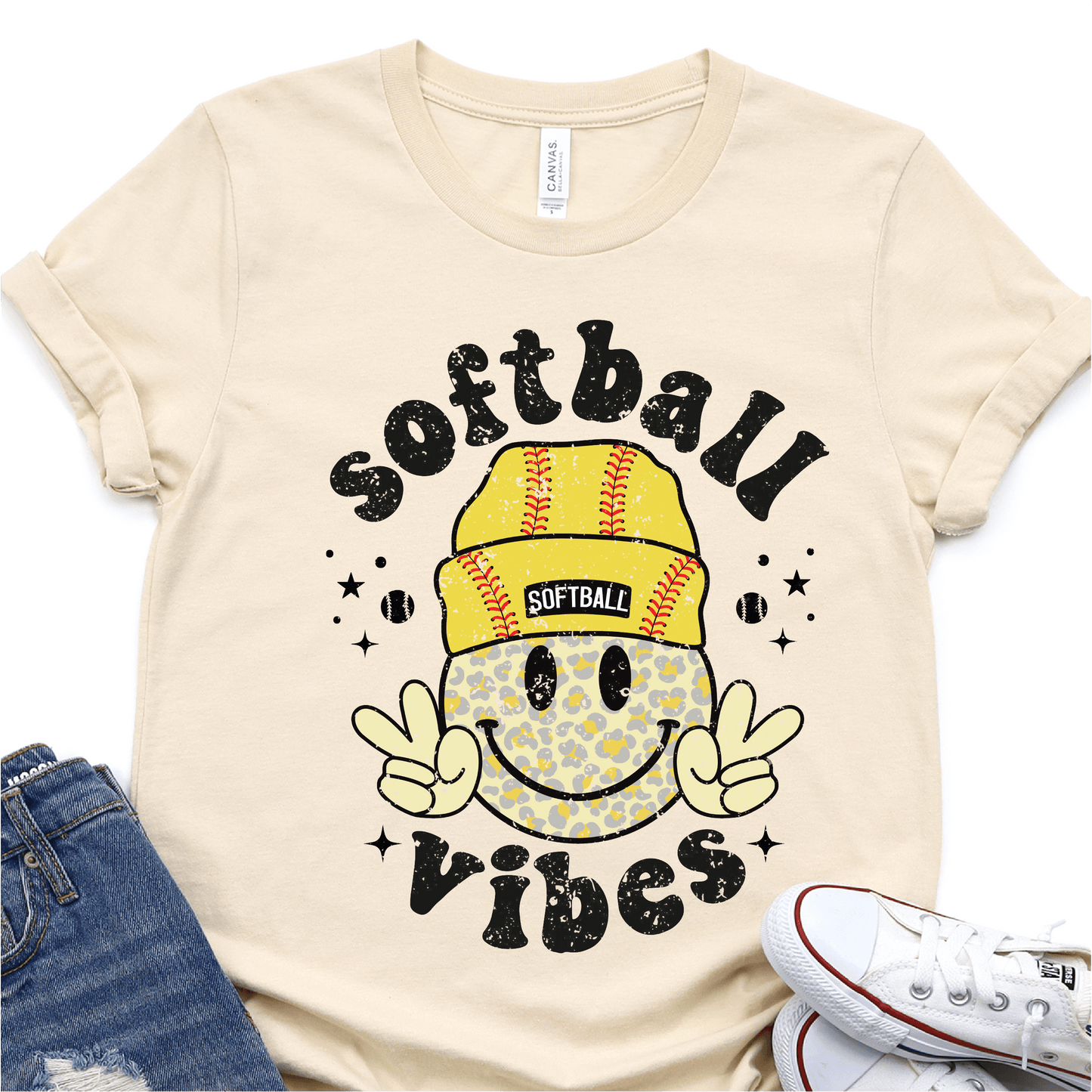 Distressed Softball Vibes - Softball DTF Transfer - Nashville Design House