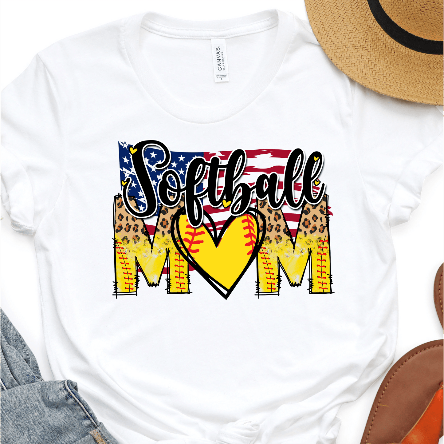 American Flag Softball Mom - Softball DTF Transfer - Nashville Design House