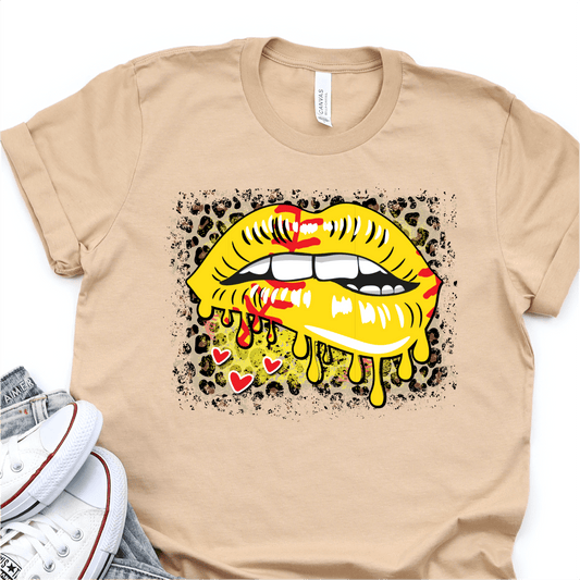 Drippy Lips Leopard Softball DTF Transfer - Nashville Design House