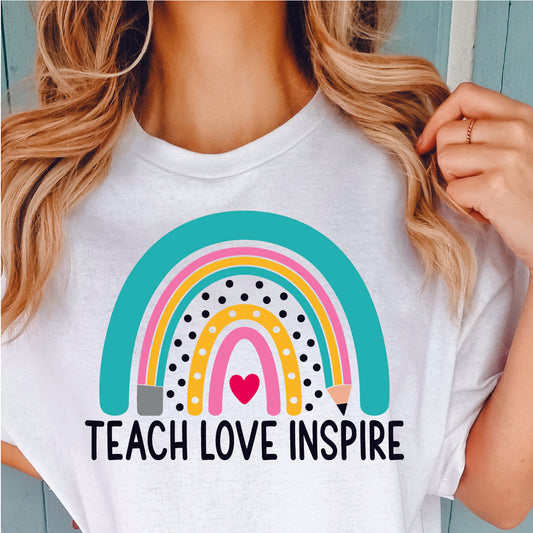 Teach Love Inspire Rainbow Graphic Tshirt